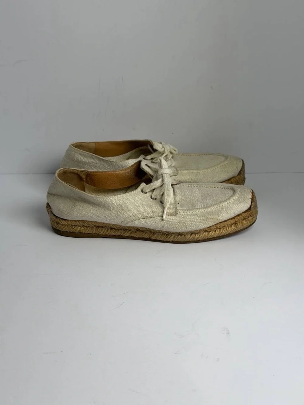 Vintage Hermes Canvas Lace-up Cream White Espadrilles